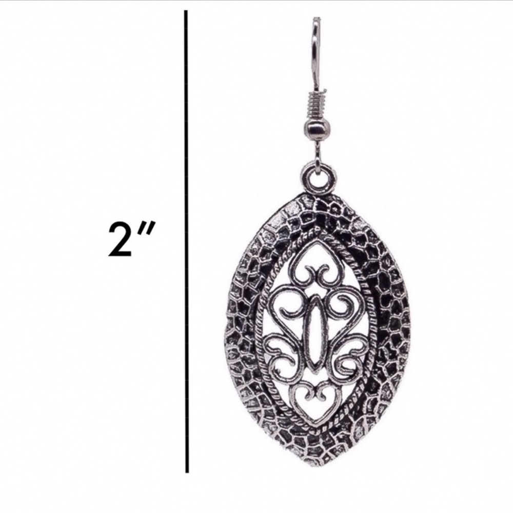 Any 4/$25! Antiqued Silver Boho Ellipse Drop Earrings - Picture 8 of 10